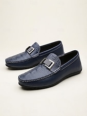 cheap Men-Men's Navy Buckle Loafers Slip-On Casual Driving Shoes Lightweight Comfort Moccasins for Resort Evenings, Vacation Dining, Coastal Getaways, Cruise Wear and Smart Casual Night Outfits