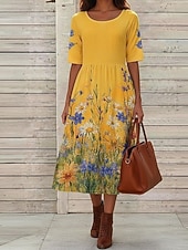 economico Abiti casual floreali-Per donna Abito Midi Abito a Tubino Vacanza Casual Boho Quotidiano Abito Estivo Abito Primaverile Vestibilità regolare Floreale Grafico Manica Corta Girocollo Giallo Verde chiaro Rosa Azzurro cielo