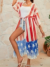abordables caftanes-Mujer Bañadores Tapadera Traje de baño Vacaciones Ropa de playa Bandera Escote en Pico Manga Larga Trajes de baño