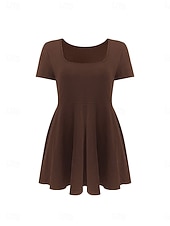 cheap Dress Sets-Women's Two Piece Sets Skirt Sets Short Sleeve Square Neck Plain Fashion Streetwear Casual Daily Outdoor Black Brown Gray Summer Slim