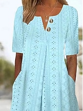 voordelige Witte jurk-Dames Halflange jurk Zomerjurk Jurk met oogjes Modieus Modern Strand Vakantie Feestdagen Ruim Passend Effen Halve mouw V-hals blauw Zomer Lente