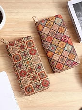 billige Lommebøker-Dame-lommebok i bohemsk kunstskinn med lang lommebok, stor kapasitet og flere kortspor med glidelås rundt clutch i flere mønstre for shopping, daglig bruk og reiser