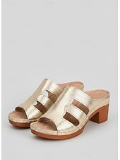 Χαμηλού Κόστους Σανδάλια Slide-Γυναικεία μεταλλικά σανδάλια – με χρυσό ανάγλυφο σχέδιο, κυβικό τακούνι, εύκολο slip-on, ιδανικά για αποδράσεις στην εξοχή και υπαίθριες συγκεντρώσεις