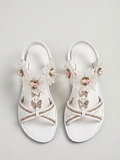 abordables Sandalias Planas-Sandalias de playa blancas románticas para mujer: cómodas chanclas planas con detalle de flor en 3D para vacaciones de verano, bodas en la playa y ropa de resort tropical.