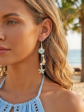 cheap Women's Earring-Women's Bohemian Alloy Starfish Shell Tassel Earrings, Multi-Color Beach Drop Dangle Earrings for Vacation Travel, Resort Style and Everyday Casual Wear