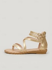 cheap Women-Women's Gold Gladiator Flat Sandals – Strappy Thong Beach Sandals for Outdoor Resorts &amp; Summer Vacation Wear
