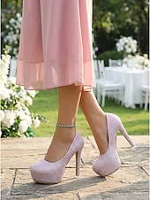 economico Décolleté con plateau-Décolleté da donna con plateau e tacco alto glitterato, eleganti scarpe da invitata a matrimoni in giardino. &amp;celebrazioni all'aperto