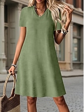 abordables Robe blanche-Femmes Robe Longueur Genou Robe Décontractée Robe T-Shirt Robe d'été Basique Classique Quotidien Vacances Coupe régulière Uni Manche Courte Col en V Bleu Vert foncé Orange Vert Été Printemps