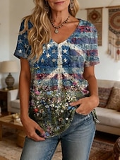 Χαμηλού Κόστους Boho t-shirt-Γυναικεία Μπλουζάκι Στάμπα Φλοράλ Γραφική Φυτά Βίντατζ Στυλάτο Κλασσικό Κοντομάνικο Λαιμόκοψη V Μακριές μπλούζες Causal Καθημερινά Σαββατοκύριακο Θαλασσί Λευκό Κίτρινο Σκούρο πράσινο Μπλε τυρκουάζ