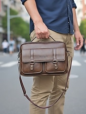 economico Borselli da uomo-Borsa a tracolla da uomo in similpelle, borsa a mano multi-scomparto di grande capacità con tracolla regolabile, borsa da viaggio elegante e casual per il lavoro e gli spostamenti quotidiani.