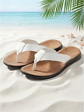 abordables Mujeres-Sandalias de dedo color marrón claro para mujer: chanclas cómodas y acolchadas con tiras de piel sintética para vacaciones en la playa y viajes de verano. &amp;Relajación informal al aire libre