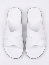 cheap Men-Men's White Cross Strap Slide Sandals Lightweight Soft Sole Casual Summer Slippers Comfortable Open-Toe Footwear for Men, Island &amp; Cruise Getaways, Beach Walks and Resort Leisure
