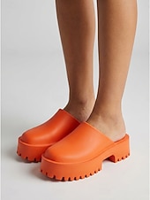 economico Zoccoli e pianelle da donna-mocassini da donna rosso acceso con plateau - comodi zoccoli con suola spessa e punta chiusa e arrotondata &amp;Suola a carrarmato per abbigliamento casual quotidiano, moda street &amp;abiti urbani audaci