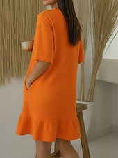  Жен. Платье до колена Платья с баской Мода Классика Повседневные на открытом воздухе Свободное облегание Полотняное плетение Рукав до локтя Вырез под горло