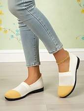 baratos Sapatilhas de mulher-Sapatos femininos amarelos de malha com ajuste largo – mocassins respiráveis, leves e confortáveis, sapatos casuais macios e flexíveis para viagens. &amp;uso diário