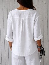 economico Camicie di Lusso-Per donna Camicie di cotone e lino Vacanza Casual Bianco Giallo Rosa Viola Azzurro Estate Primavera