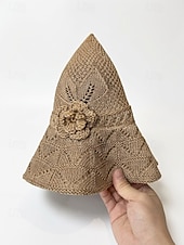 billiga Kvinnors hattar-Dam bohemisk sommarhatt, andningsbar polyester, 3D-blomdekoration, flerfärgad, solhatt med brett brätte för strandsemester, vardagskläder