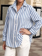 economico Bluse a righe e geometriche-Per donna Camicia Blusa Bottoni Grafico A righe Vintage Elegante Classico Manica Lunga Colletto a Camicia Top Regolari Casuale Quotidiano Ferie Blu Nero Giallo Estate Primavera