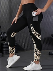 baratos Leggings e collants para ioga-Mulheres Calças de Pilates Calças de ioga Leggings Fitness Bolsos laterais Levantamento de Butt Ruched Cintura Alta Treino de Ginástica Corrida Ginástica Leggings Cores Variadas Estampa de Leopardo