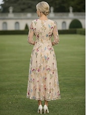economico Lunghezza alla caviglia-Linea ad A Abito Lunghezza Tè Abito da Cocktail Abito da invitata a nozze Abito da cerimonia per signora Manica 3/4 Girocollo Elegante Casual Formale Ospite di nozze Derby del Kentucky Chiffon Tulle