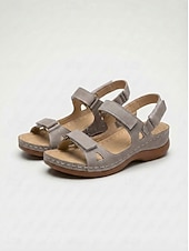 preiswerte Flache Sandalen-graue Damen Komfort-Sandalen mit Cut-Out-Design und Klettverschluss für Freizeit und Alltag