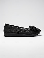 abordables Ballerines femme-Ballerines noires en maille pour femme, respirantes, ornées d'un nœud décoratif, à enfiler, confortables et décontractées, idéales pour le bureau et le quotidien. &amp; été