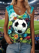 preiswerte Weltfußballspiel-Damen Tank Top Grafik Vintage Stilvoll Lässig Ärmellos Rundhalsausschnitt Normale Oberteile Lässig Täglich Wochenende Blau Sommer Frühling