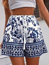 abordables Bermuda-Femmes Joggings Chinos Shorts Vacances ancien Boho Court Taille haute Fleuri Graphique Avec Poches Ceinture Élastique Imprimé Confortable Confort Doux Micro-Élastique Extérieur Rue Bleu Vert Ét