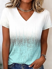 economico Maglietta Arte &amp; Design-Per donna Maglietta Stampato Ombre Grafico Geometrico Elegante Classico Casual Manica Corta Scollo a V Top Regolari Casuale Quotidiano Blu Rosa Viola Verde Estate Primavera