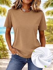  Dame T skjorte T-skjorte عادي Mote Stilfull Grunnleggende Kortermet Crew-hals Vanlige topper Daglig Ut på byen Helg Svart Hvit Rosa Rød Navyblå Sommer Vår Ice silk cool feeling