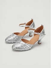voordelige Ballroomschoenen &amp; moderne dansschoenen-Damesschoenen met gouden glitter, gesloten neus, ballroomdanshakken en enkelbandje, standaard dansschoenen voor wals, foxtrot en tango. &amp; prestatie