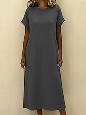 preiswerte Weißes Kleid-Damen Midikleid Freizeitkleid T-Shirt-Kleid Mode Klassisch Modern Täglich Urlaub Normale Passform Einfach Kurzarm Rundhalsausschnitt Schwarz Braun Hellgrau Grau Sommer Frühling