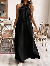 cheap Plain Dress-Women's Maxi Faux Cotton Linen Dress Shift Dress Summer Dress Casual Daily Loose Fit Plain Sleeveless Halter Neck Black White Yellow Purple Summer Spring