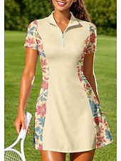 ieftine Rochie de femei-Pentru femei Floral Rochie sport Rochie polo de tenis Manșon scurt Quarter Zip UPF50+ Elastic Κατά του ιδρώτα Respirabil Volei Tenis Golf Răsfrânt Guler cu fermoar Pantaloni scurți Rochii Galben Roz