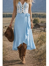 voordelige Vakantierokken-Dames Vakantierok Elegant Modieus Casual Midi Medium taille Rokken Effen Met ruches Onregelmatige zoom Inelastisch Dagelijks Straat Zwart Blozend Roze Leger Groen Rood Zomer