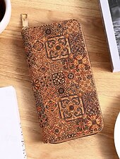billige Lommebøker-Dame-lommebok i bohemsk kunstskinn med lang lommebok, stor kapasitet og flere kortspor med glidelås rundt clutch i flere mønstre for shopping, daglig bruk og reiser
