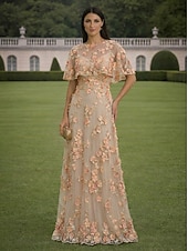 billige Gulvlengde-A-linje Kjoler Gulvlengde Maxikjole Festkjole Cocktail Kjole Kjole til brudens mor Kortermet Båthals Elegant Årgang Luksuriøs Formell Bryllupsgjest Kentucky Derby Chiffon Tyll Innpakking inkludert med