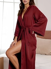 economico Vestaglie da donna-Per donna Abbigliamento da Casa Accappatoio Camicia da Notte Moda Casual Colore Puro Pigiama in raso di seta Patchwork Vestiti Casa Vacanza Manica Lunga Scollo a V Nero Bianco Rosa Rosso Marrone