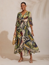 Недорогие повседневное платье-Длинное шифоновое платье с бабочками в джунглях