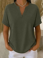 abordables T-shirt uni-Femmes T-shirt Uni Mode Élégant Classique Manche Courte Col en V Hauts Réguliers Quotidien Sortir Week-end Bleu Noir Blanche Rose Claire Rouge Été Printemps