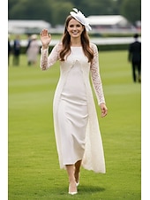 billige Mammas kjolesett-Todelt Linjeform Knelengde Gjestekjole til bryllup Kjole til brudens mor Ermeløs Firkantet hals Elegant Bryllupsgjest Bryllupsfest Kirke Chiffon Blonder Jakke kjoler med Ensfarget