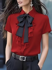 economico Bluse Semplici-Per donna Camicia Blusa Camicia con volant Volant Fiocco Tinta unica Elegante Essenziale Classico Manica Corta Colletto a Camicia Top Regolari Quotidiano Ferie Uscire Nero Bianco Giallo Rosso Estate