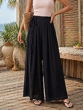 ieftine Pantalonii-Pentru femei Pantaloni cu aspect de in Picior Larg chinez Vacanță De Bază Lungime totală Talie Înaltă Simplu Cordon Respirabil Inelastic Vacanță Stradă Casual Gri Negru Roz Îmbujorat Kaki Var