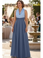 cheap Floor Length-A-Line Floor Length Shirt Dress Wedding Guest Dress Formal Dresses Mother of the Bride Dress Sleeveless Long Sleeve V Neck Shirt Collar Elegant Vintage Wedding Guest Satin with Pleats Ruched