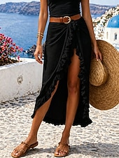 abordables Jupe portefeuille-Femmes Surdimensionné Jupe en mousseline Mode Tenues de plage Sexy Midi Taille Moyenne Jupes A Volants Non Elastique Plage Fête Noir Blanche Jaune Rose Claire Été