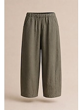 cheap Straight-Leg Pants-Women's 100% Linen Vacation Basic Ankle-Length Mid Waist Plain Breathable Inelastic Daily Flaxen gray-green White Spring Loose Fit