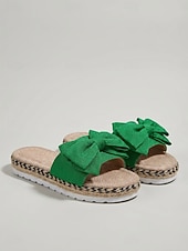 halpa Liukuesteet-Naisten kermanväriset pellavaiset rusettivartiset sandaalit - elegantit espadrillot flatform-kengät risteilylomille ja trooppisille kesälomille &amp;ylellinen lomakeskusvaate