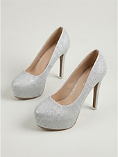 economico Décolleté con plateau-Décolleté da donna con plateau e tacco alto glitterato, eleganti scarpe da invitata a matrimoni in giardino. &amp;celebrazioni all'aperto