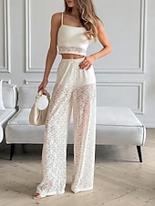 billige Blusedresser for kvinner-Dame Todelt sett Camis Buksesett Ermeløs Med stropper عادي Blonde Mote Gatemote Avslappet Daglig utendørs Hvit Sommer Normal