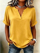 abordables Blusas Sencillas-Mujer Blusa Color sólido Vintage Elegante Básico Manga Corta Escote en Pico Tops regulares Casual Diario Blanco Rosa Rojo Morado Verano Primavera